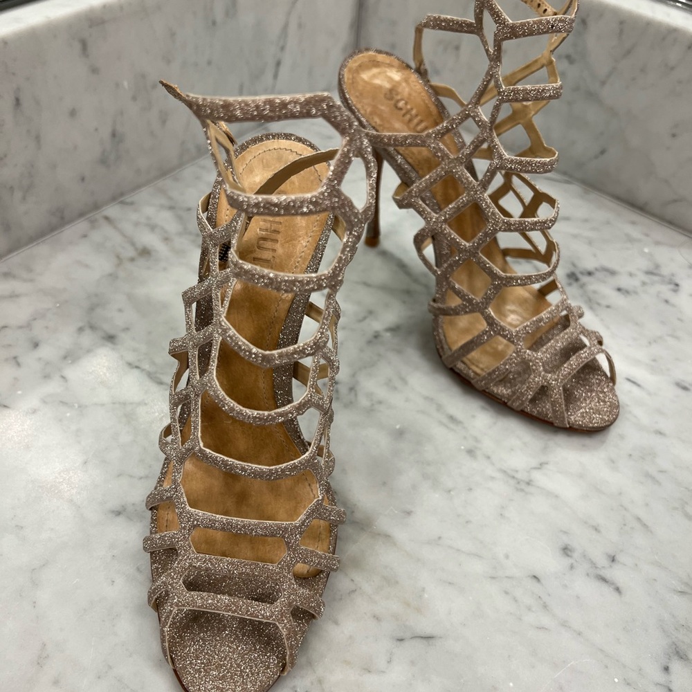 Schutz sparkle gold cage sandals size 7 EUC